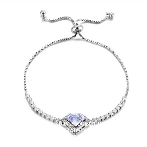 NEW LUXURY S925 DIAMOND HEART SILVER BANGLE BRACELET - Picture 3 of 5